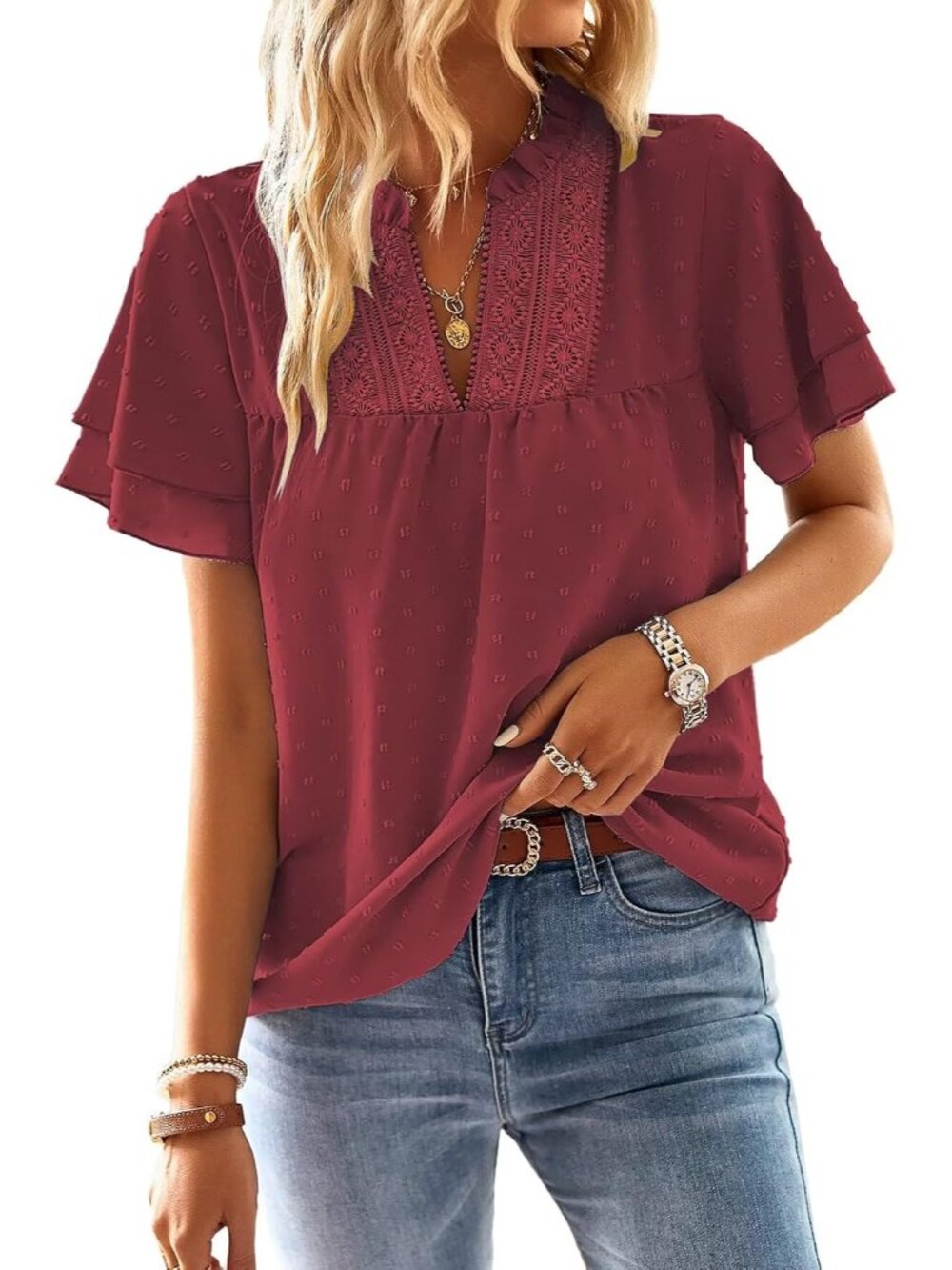 Boho Flowy Shirts Dressy Casual Short Sleeve Blouses